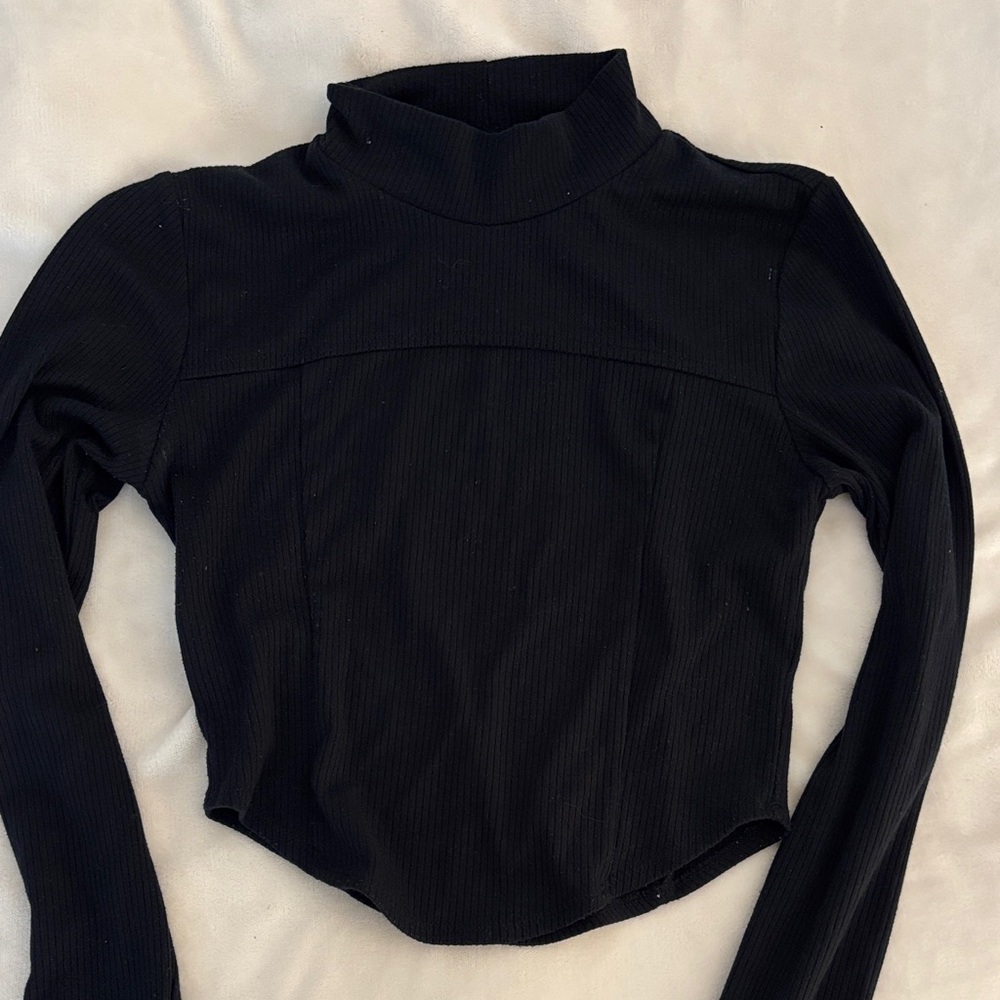 Forever 21 Black Long Sleeve Ribbed Top